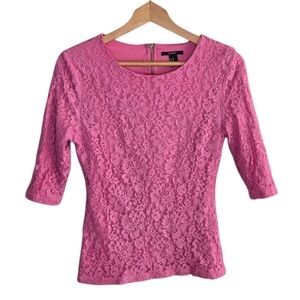 Forever 21 | Pink Lace Elbow Sleeve Top Size Medium